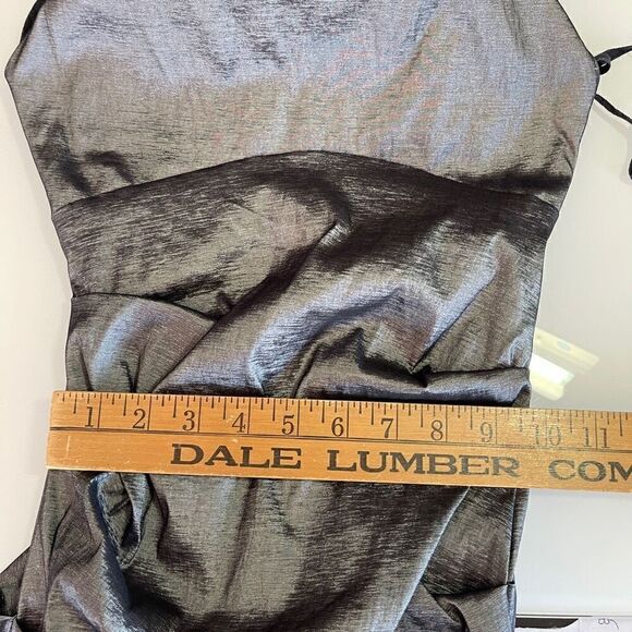 Juno Dress Collection Charcoal Gray Shiny Ruched Pleated Cocktail Dress Small - Picture 10 of 10